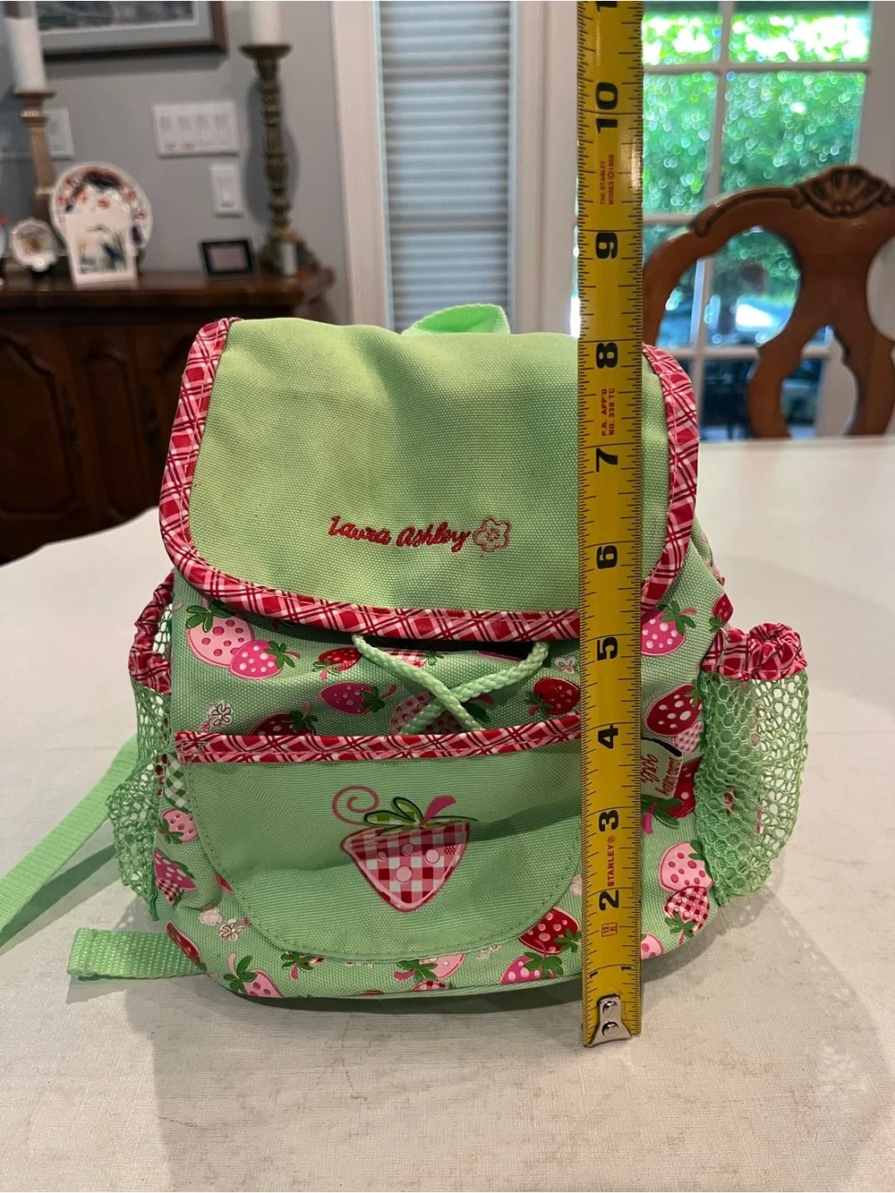 Sold Laura Ashley Girls Green Strawberry Print Kids size Backpack. cute